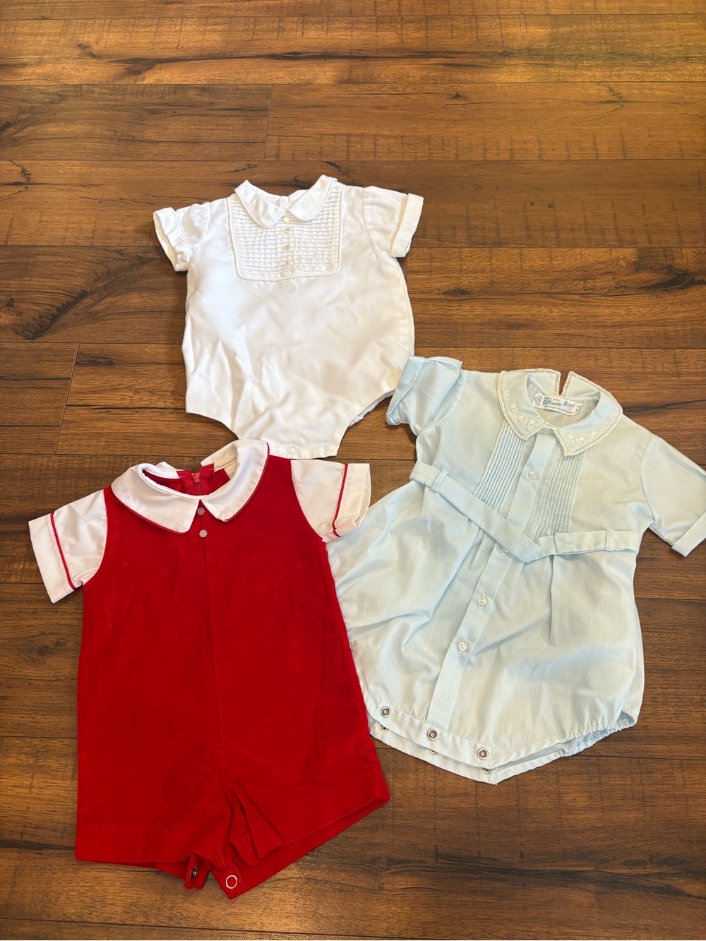 Lot of 3 Vintage Baby Rompers 3-6M Feltman Brothers Alexis Blue Red Romper